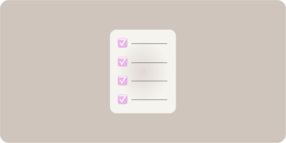 Простой контрольный список на бежевом фоне с четырьмя розовыми флажками и пустыми строками, передающий организацию и планирование в минималистичном стиле.